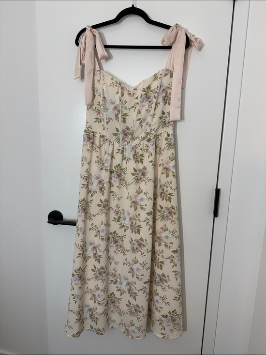 By The River Dresses & Skirts - Women's Cream Floral Midi Dress with Tie Straps